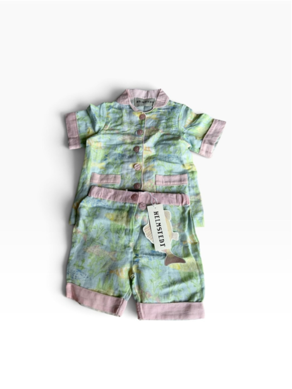 NWT Helmstedt Kids SSENSE Exclusive Floral Fish Linen 2 Piece Set Shorts 5-6Y